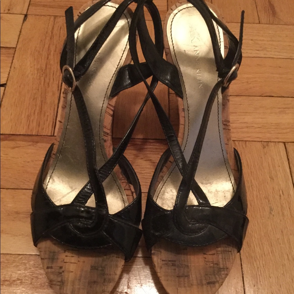 Anne Klein Black and Gold Strappy Sandals